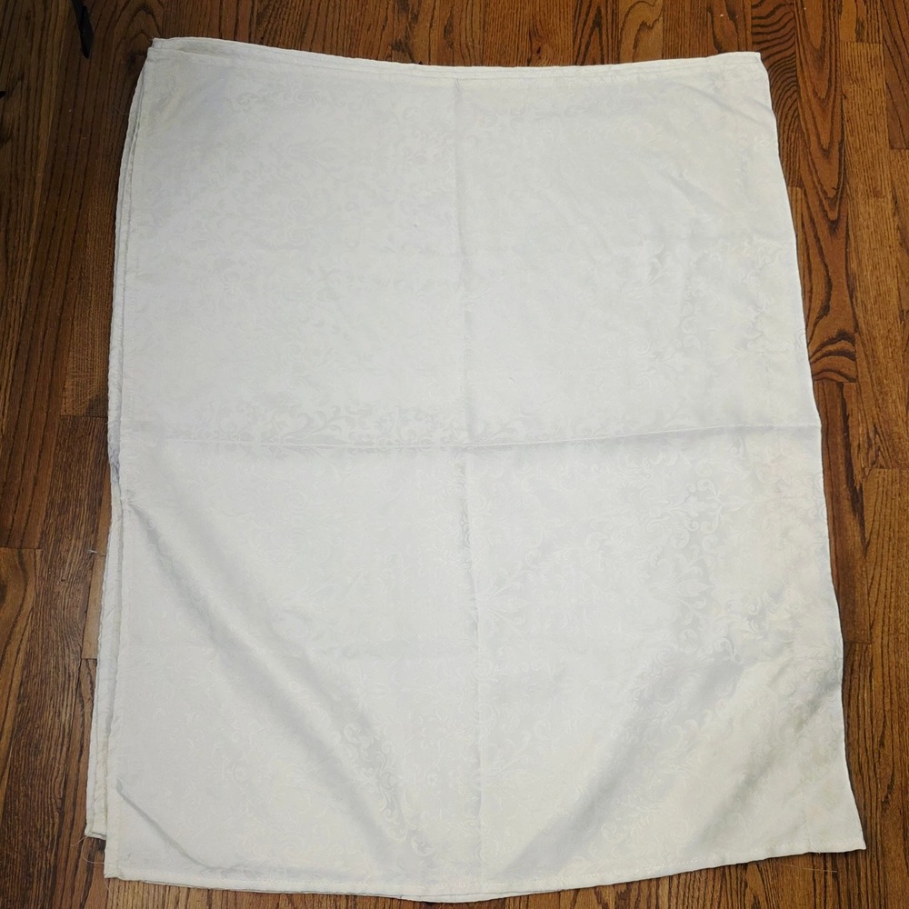 White Damask Floral Scroll Rectangular Fabric Scraps Vintage 80s Hemmed